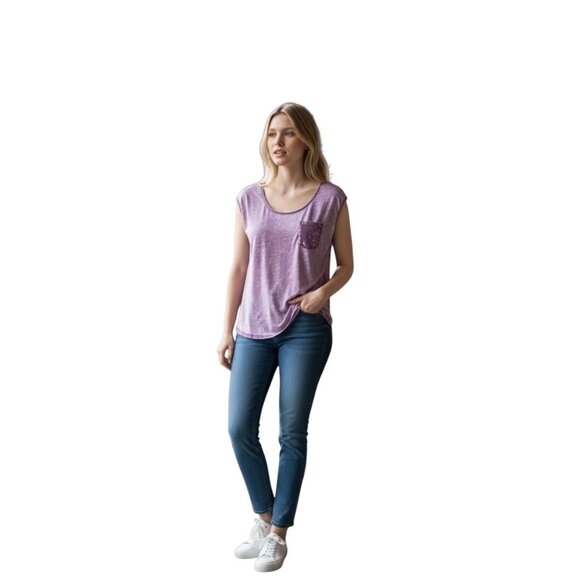 Guess Y2K Slouchy Burnout Rhinestone Pocket Tee Shirt Purple Size S Casual Cute - Picture 1 of 12